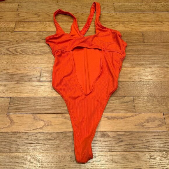 Icon Swim Mesh Cut Out Thong Cheeky Orange One Piece Swimsuit Women’s Small - Picture 1 of 4
